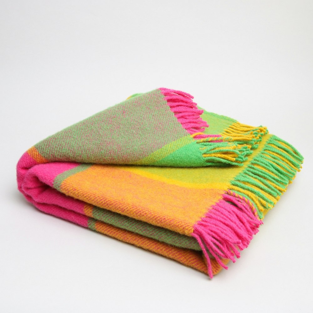 Citrus Pure New Wool Block Check Throw by Tweedmill