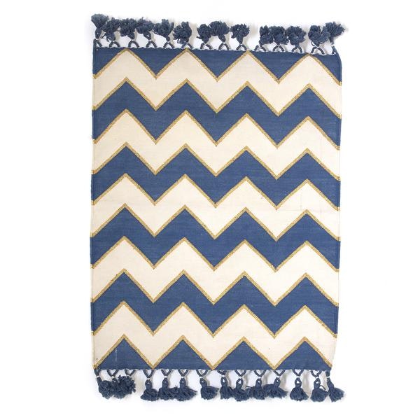 60 X 90 Cobalt Blue Indian Woven Zig Zag Rug by Artisans & Adventurers