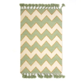 60 Cm X 90 Cm Mint Indian Woven Zig Zag Rug by Artisans & Adventurers