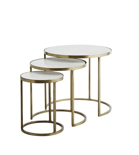 Trio Of Round Marble Brass Coffee Side Tables by Madam Stoltz