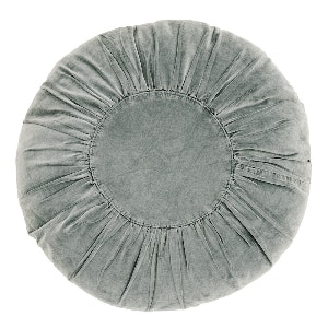 Round Pleated Velvet Cushion In Light Blue by Madam Stoltz