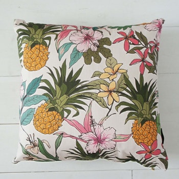 White Tropical Pineapple Art Print Cushion by We Love Cushions