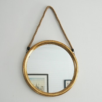 Small Gold Round Mirror With Hanging Rope by