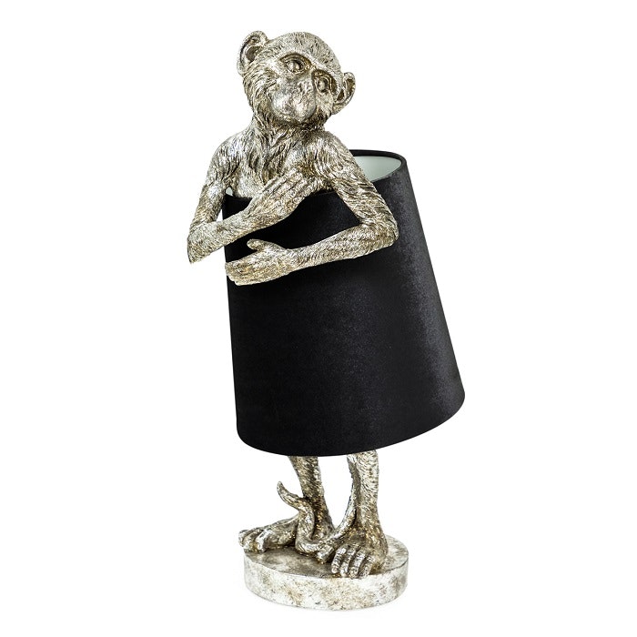 Antique Silver Bashful Monkey Table Lamp by
