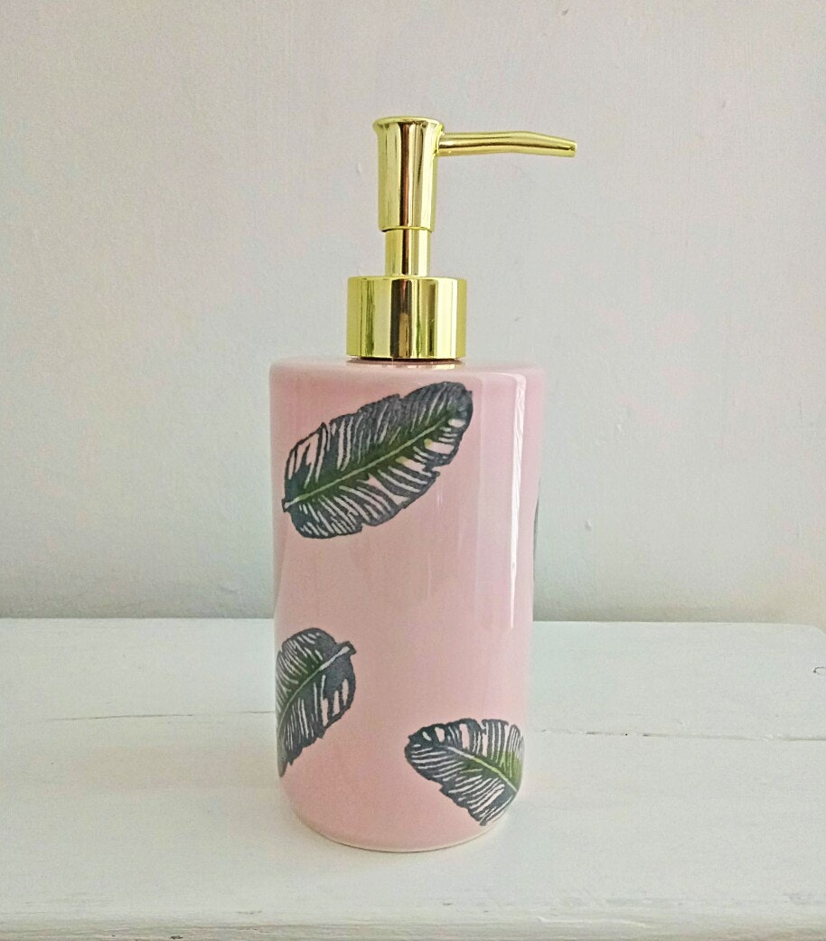 Banana Leaf Soap Dispenser with Gold Pump by
