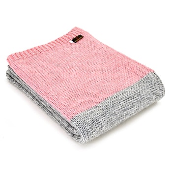 Grey & Pink Knitted Alpaca Mix Panel Throw 130cm x 180cm by Tweedmill
