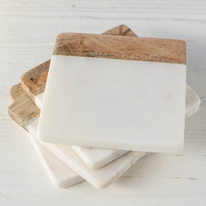 White Marble & Mango Wood Coasters (Set of 4) by Dassie Artisan