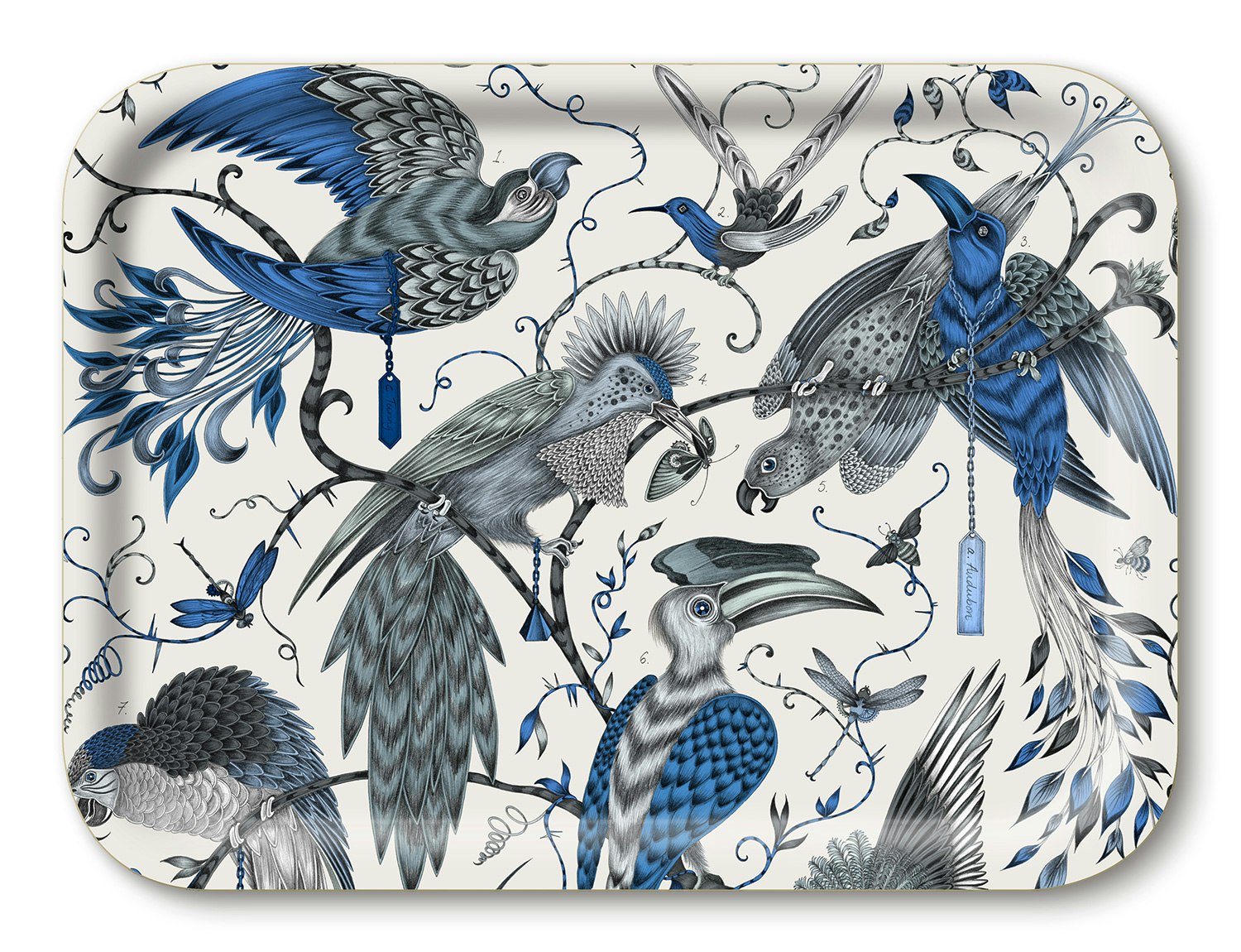 Blue Audubon Birds 27x20cm Small Tray by Jamida
