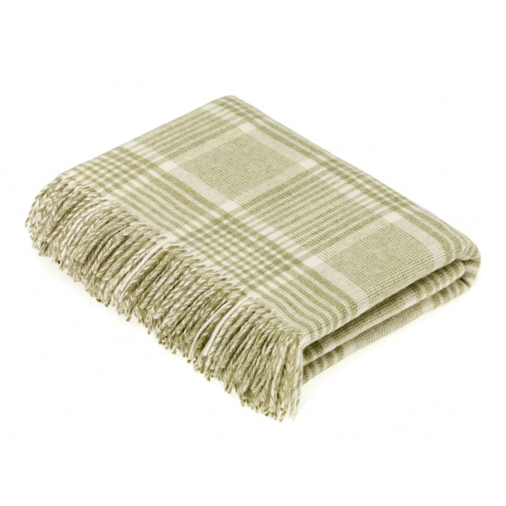 Sage Luxury Prince Of Wales Check Lambswool Throw by Bronte by Moon