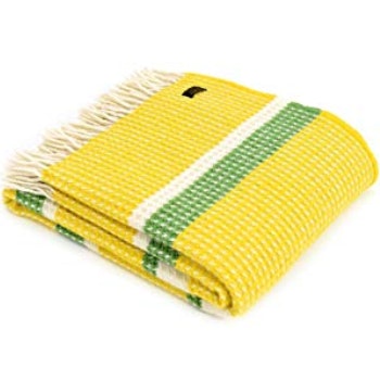 Yellow Pure New Wool Waffle Stripe Throw by Tweedmill