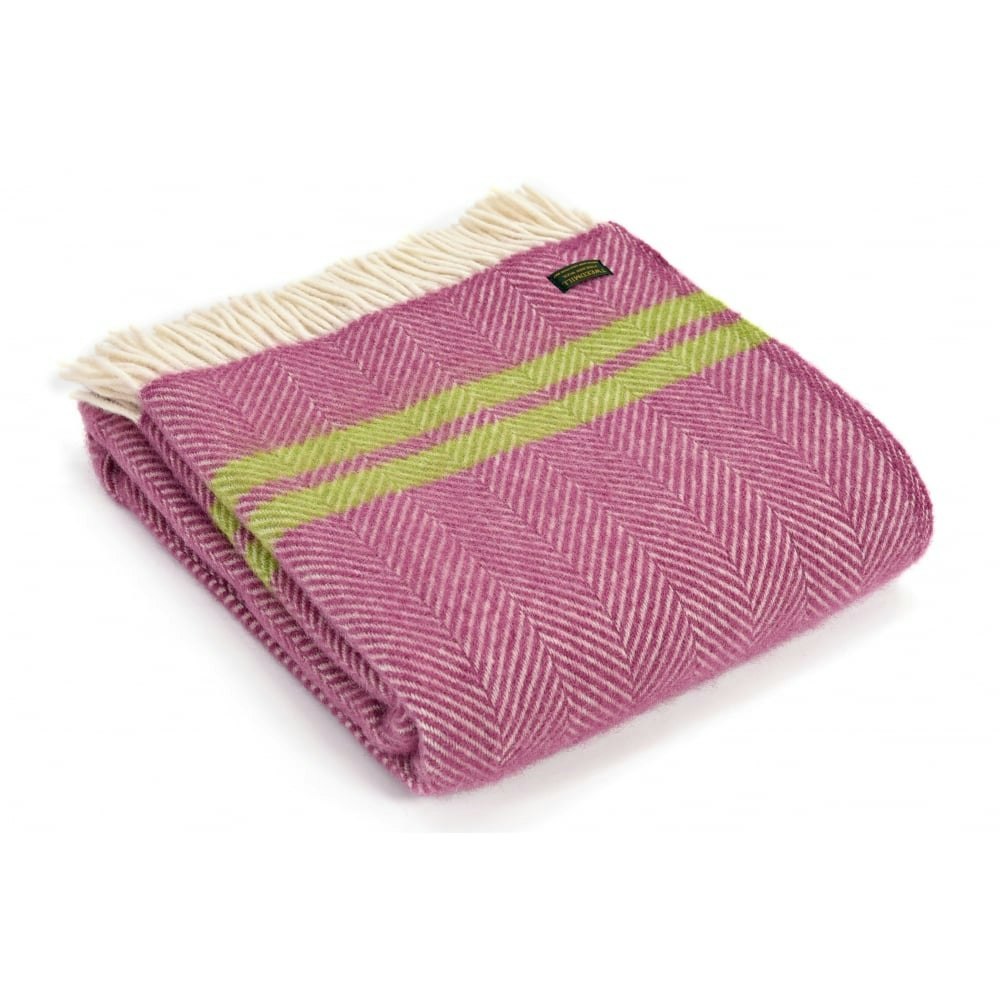 Mulberry & Apple Pure New Wool Fishbone 2 Stripe Throw by Tweedmill