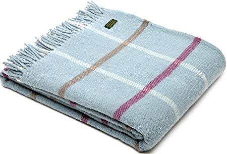 Duck Egg Pure New Wool Windowpane Check Throw by Tweedmill