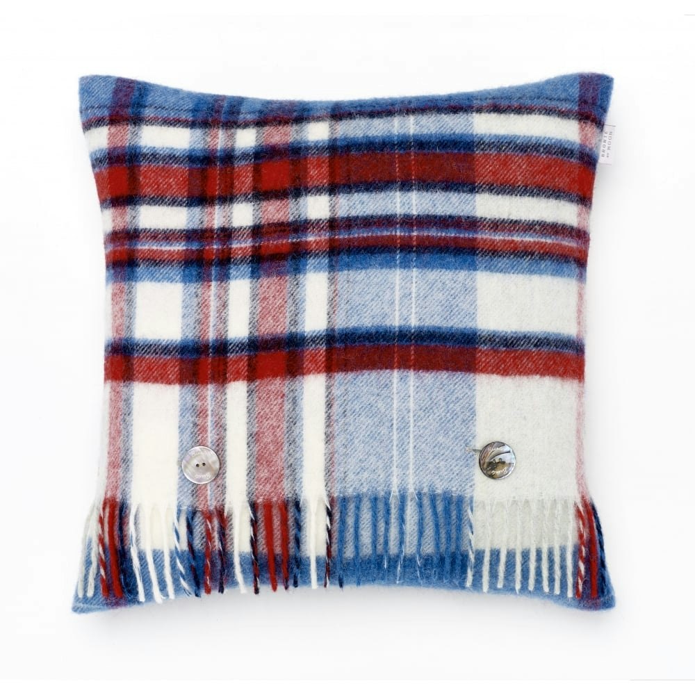 Blue & Red Lisbon Check Pure New Wool Cushion by Bronte by Moon