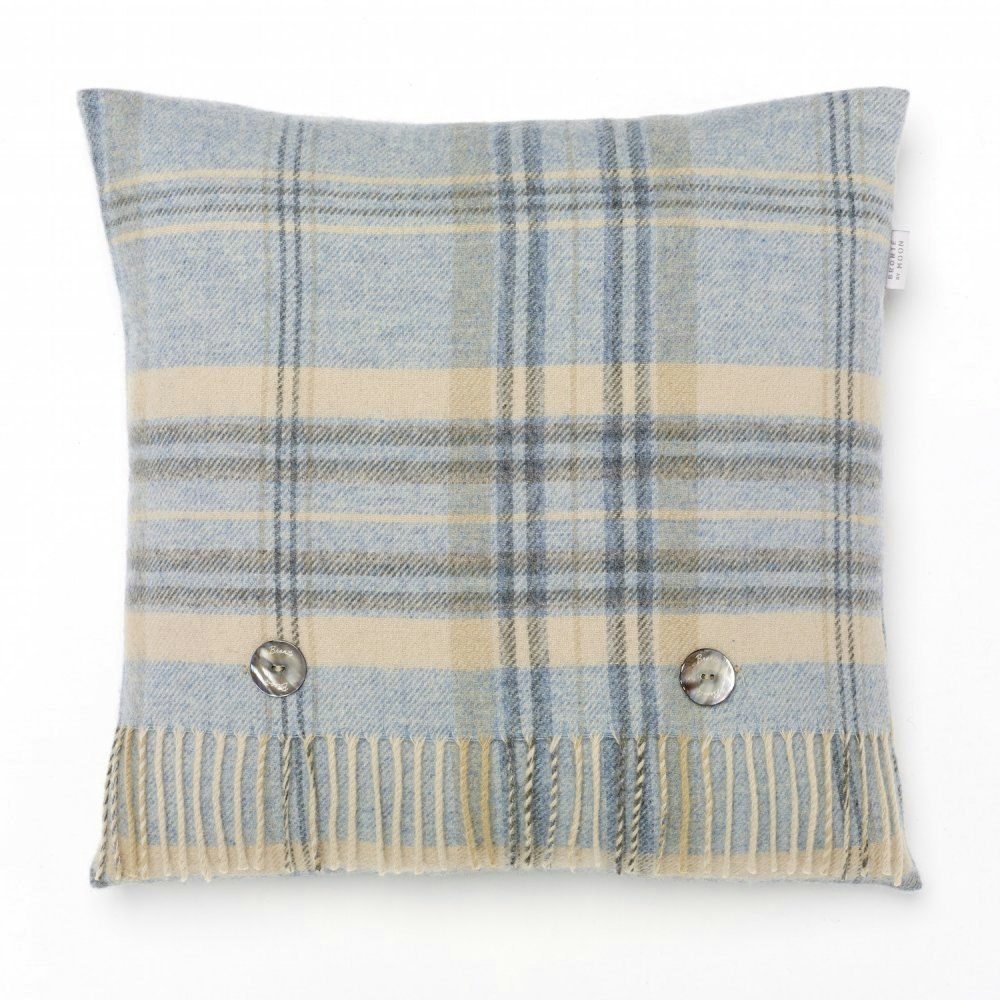 Aqua Heather Check Lambswool Cushion by Bronte by Moon