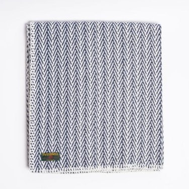 Navy Organic Cotton Herringbone Throw by Tweedmill