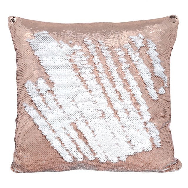 Rose Gold & White Sequin Reversible Square Cushion by