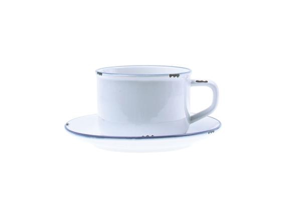 White Tinware Cup And Saucer by Canvas Home
