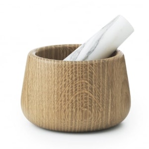 Oak & White Marble Craft Mortar & Pestle by Normann Copenhagen