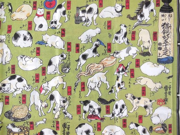 Tenugui Neko Zukushi Cat Scenery By Utagawa Kuniyoshi by Tokyo Wazarashi