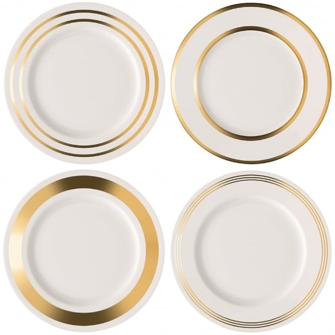 Set Of 4 Gold Deco Assorted Dinner Plates by LSA International