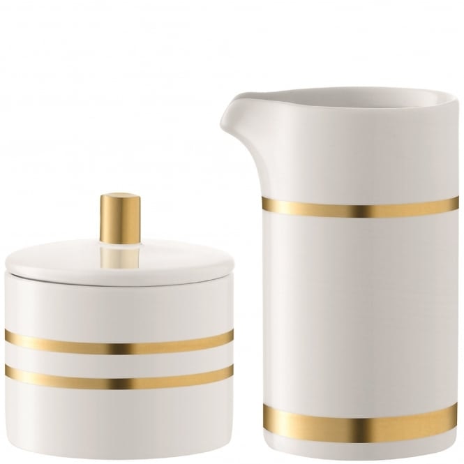 Gold Deco Assorted Creamer & Sugar Bowl Set by LSA International