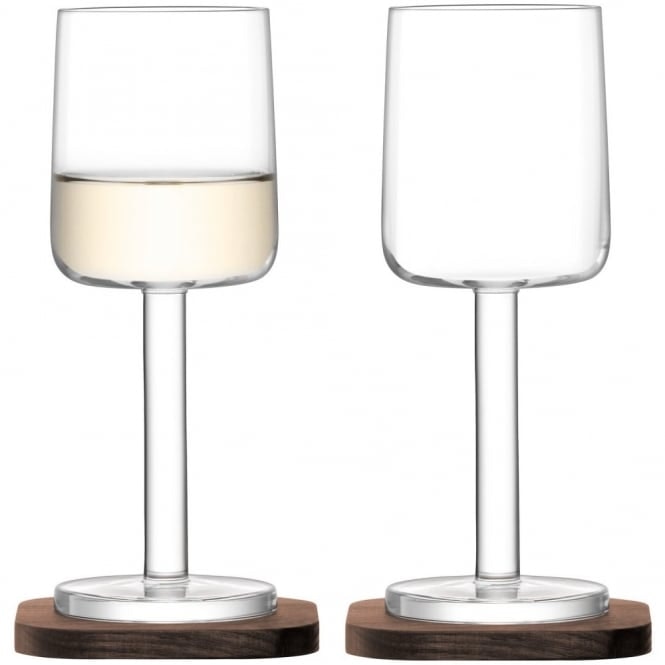 Set Of 2 City Bar White Wine Glasses On Walnut Coasters by LSA International