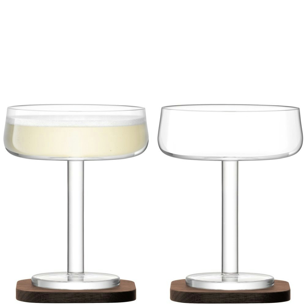 Set Of 2 City Bar Champagne Saucer On Walnut Coasters by LSA International
