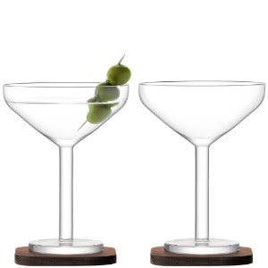 2 Set Of City Bar Cocktail Glasses on Walnut Coasters by LSA International