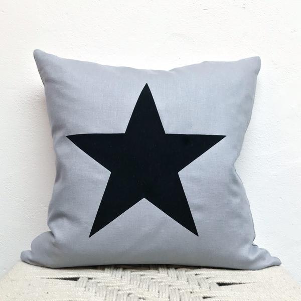 40cm Black Star Grey Linen Cushion by Design Home Interiors