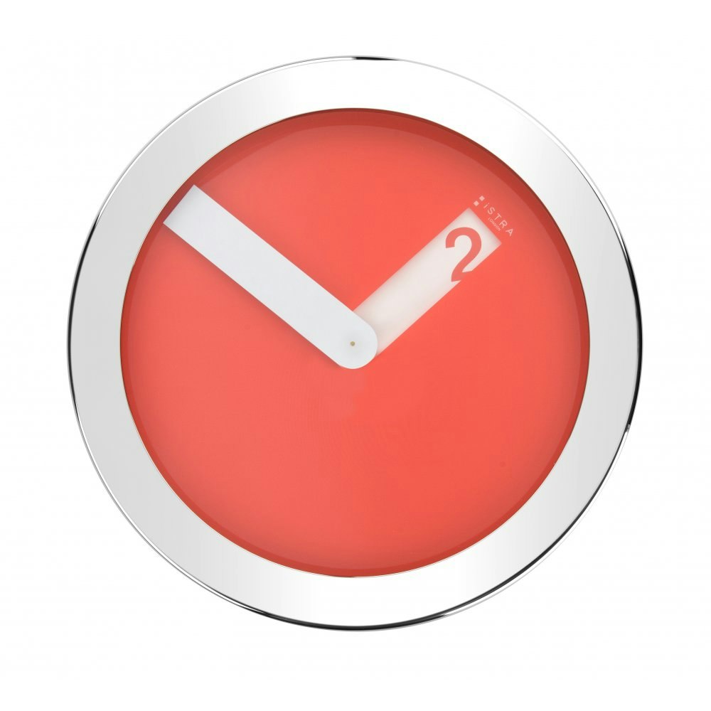 Red Wall Clock With Stainless Steel Case by Istra London