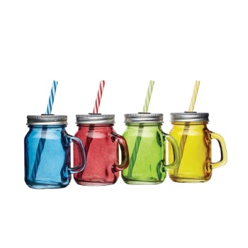 Set Of 4 Mini Drink Glasses Jars With Straws by Barcraft