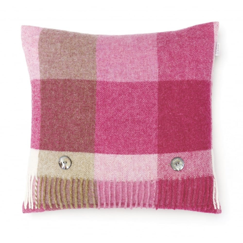 Pink & Natural Rome Check Pure New Wool Cushion by Bronte by Moon