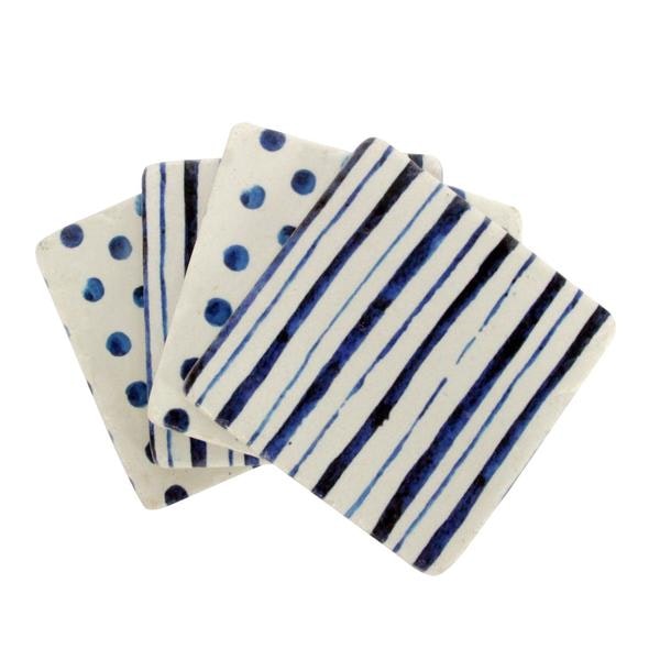 Pack Of Four Blue Stripe Spot Design Coasters by Gisela Graham