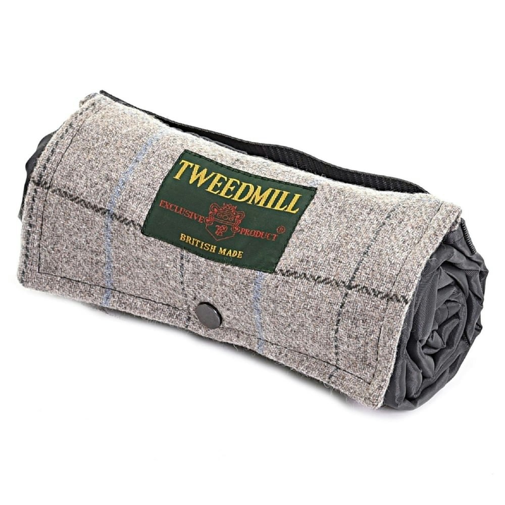 Silver Grey Overcheck Walker Companion Tweed Picnic Rug With Waterproof Backing by Tweedmill