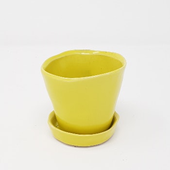 Yellow Ceramic Mini Pot And Saucer by Chive