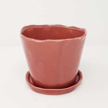 Raspberry Glazed Pot And Saucer by Chive