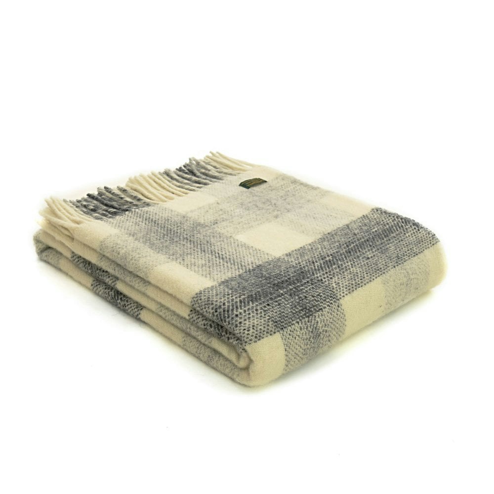 Slate Grey Meadow Check Pure New Wool Throw 150cm x 183cm by Tweedmill