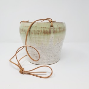 Pale Green And White Two Tone Hanging Pot by