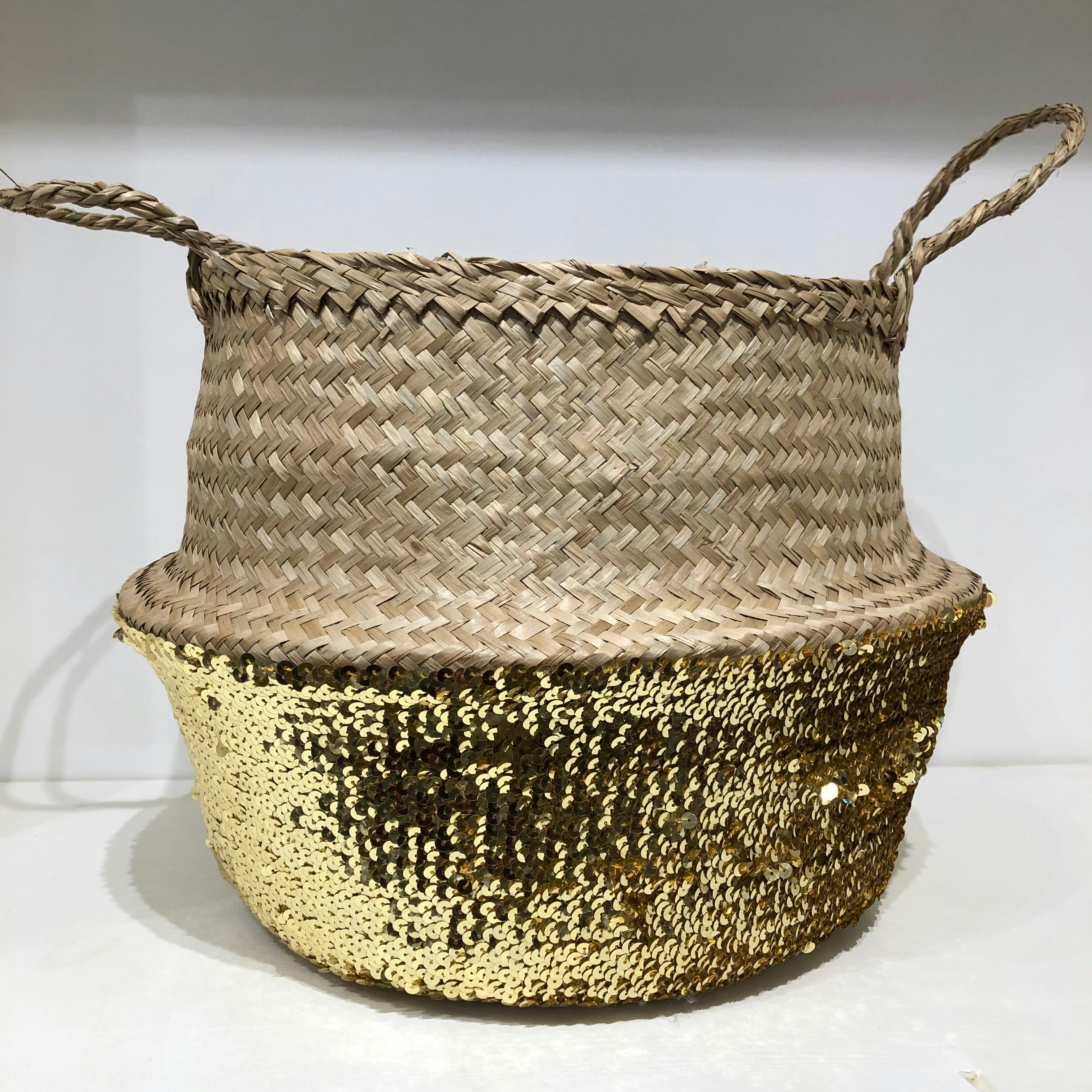 Large Gold Sequin Belly Basket by Shoeless Joe