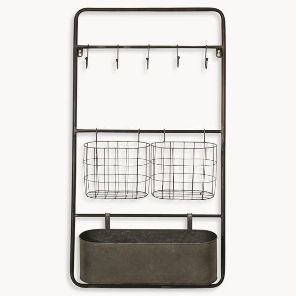Wall Storage Rack With Baskets And Hooks by One World