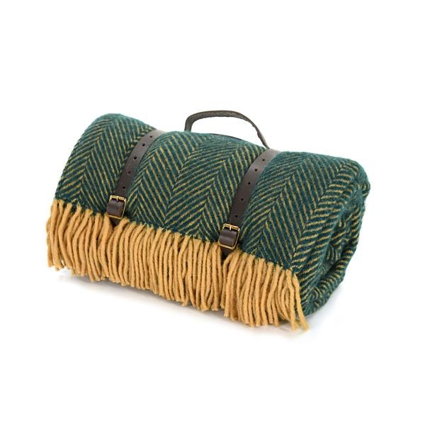 Emerald Mustard Polo L Style Leather Straps 145 X 183 Cm Hb Picnic Blanket by Tweedmill