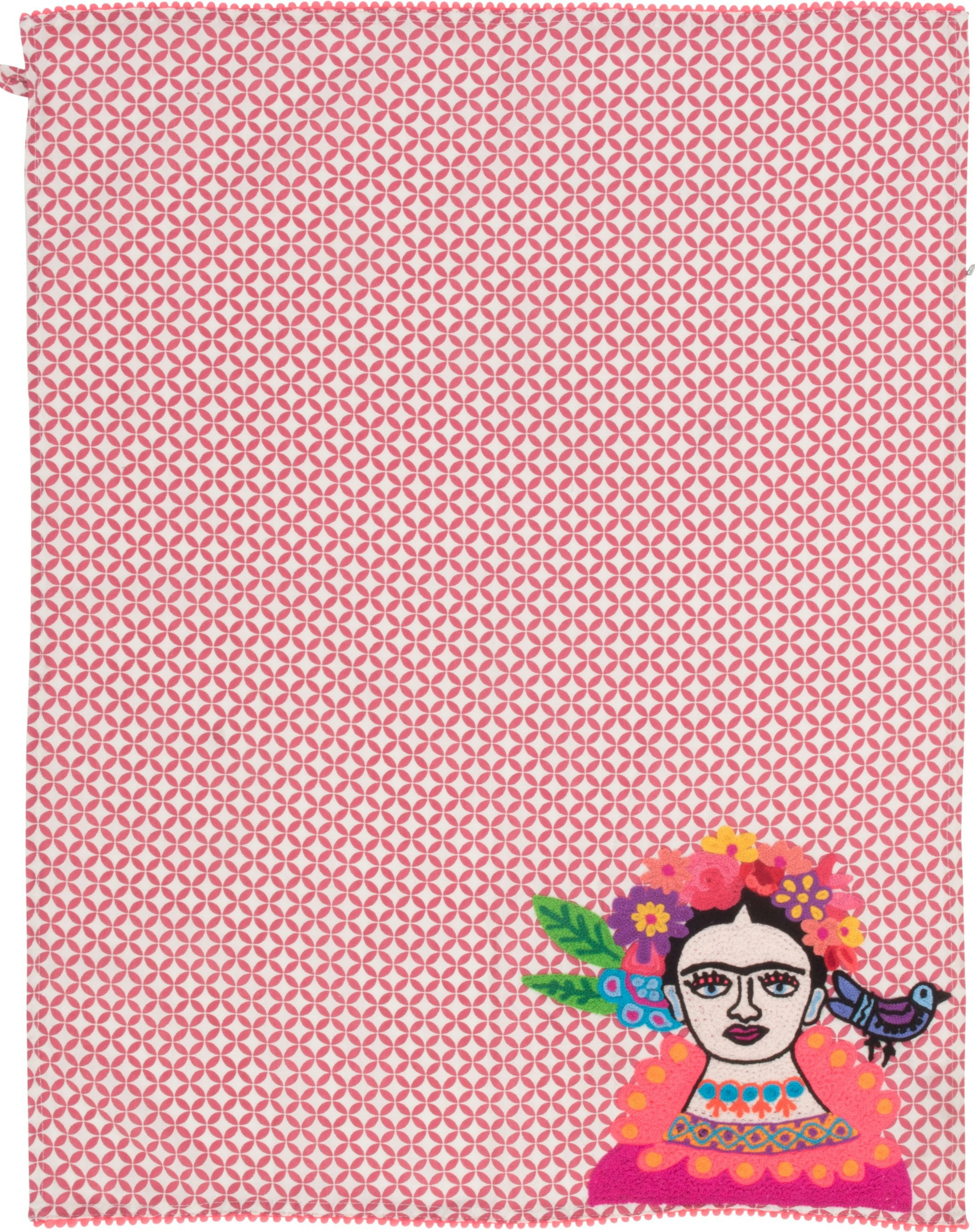 Red Frida Kahlo Embroidered Tea Towel by Ian Snow