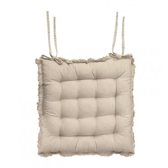 Cotton Seat Pad With Fringe Natural by Chic Antique