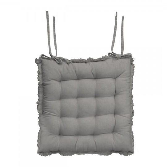 Cotton Seat Pad With Fringe Grey by Chic Antique