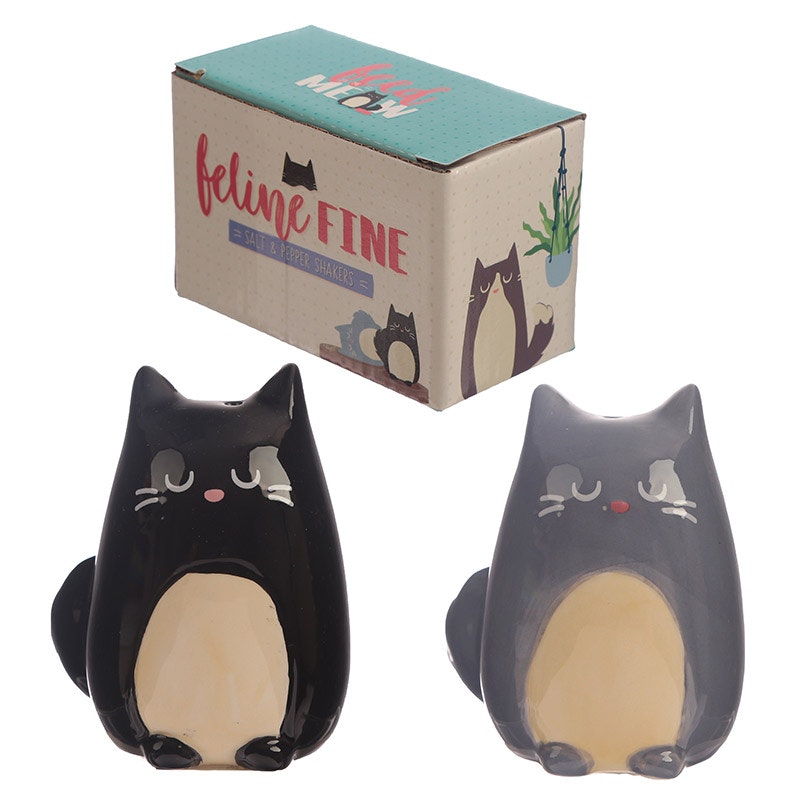 Feline Black And Grey Cat Salt And Pepper Set by Puckator