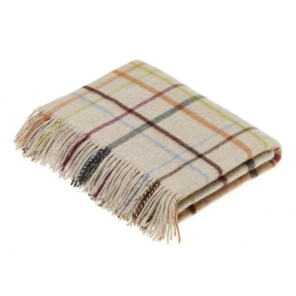 Beige Variegated Windowpane Merion Lambswool Throw by Bronte by Moon