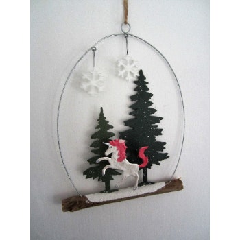 Unicorn in Fir Trees Decoration by Shoeless Joe