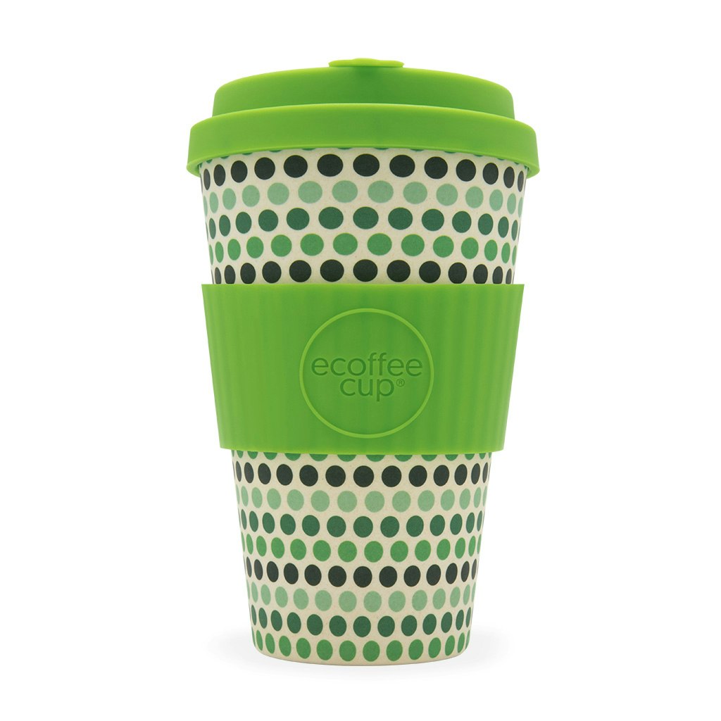 14oz 400ml Green Polka reusable bamboo coffee cup by Ecoffee Cup
