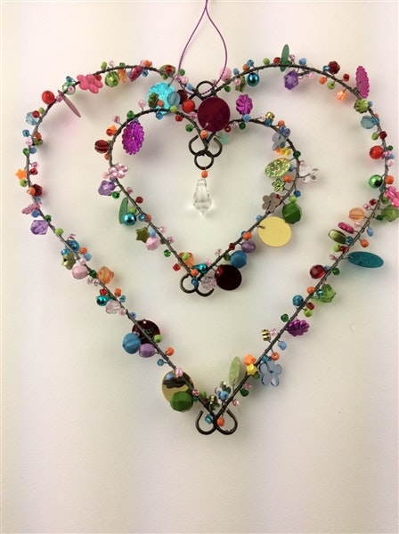 Large Multicoloured Beaded Hanging Hearts by Shoeless Joe