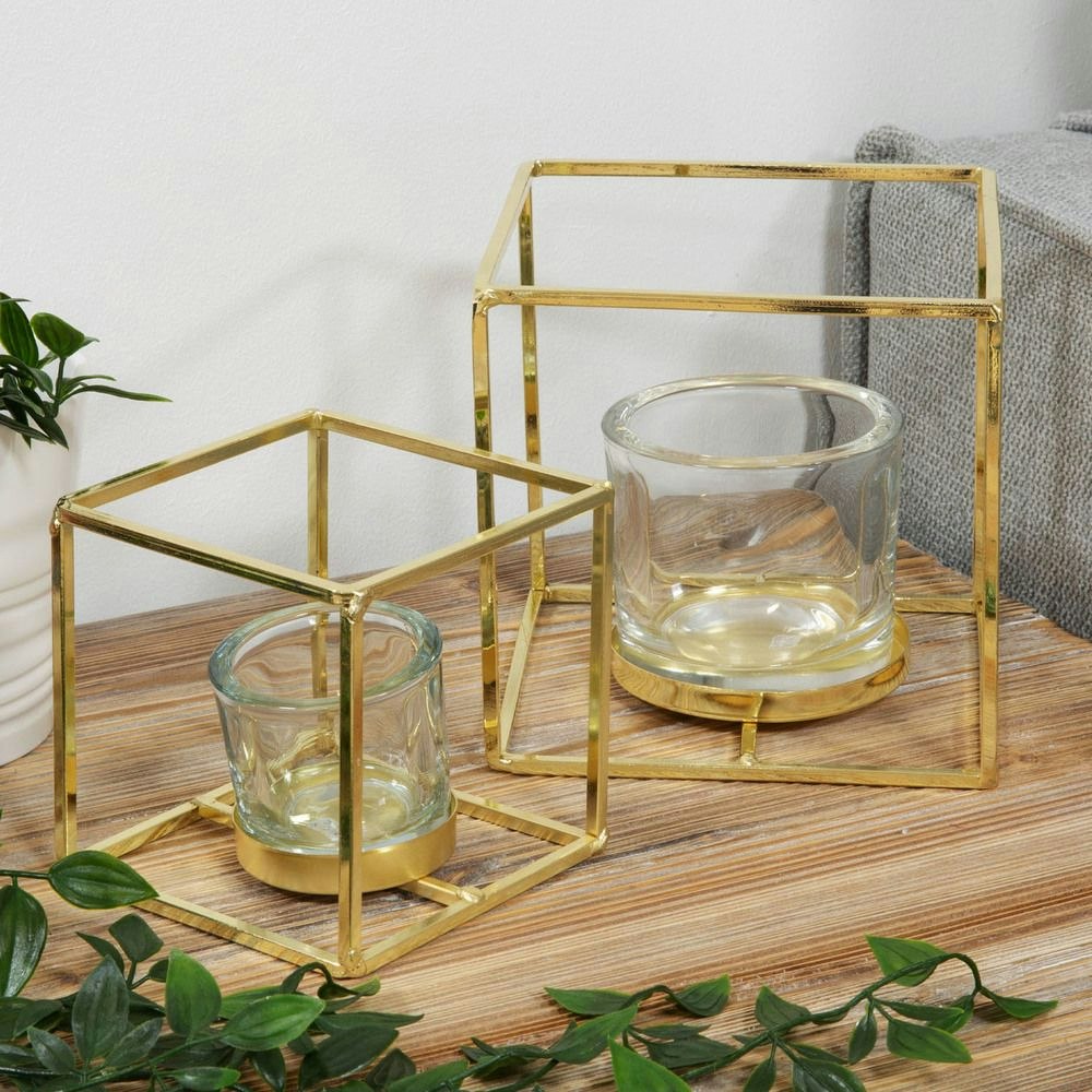 Set of 2 Gold Square Framed Tealight Holders by